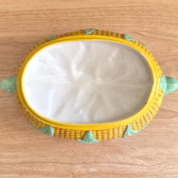 Vintage 1980 Corn Tureen Covered Ceramic Dish Majolica Style Vegetable Server - Picture 7 of 13